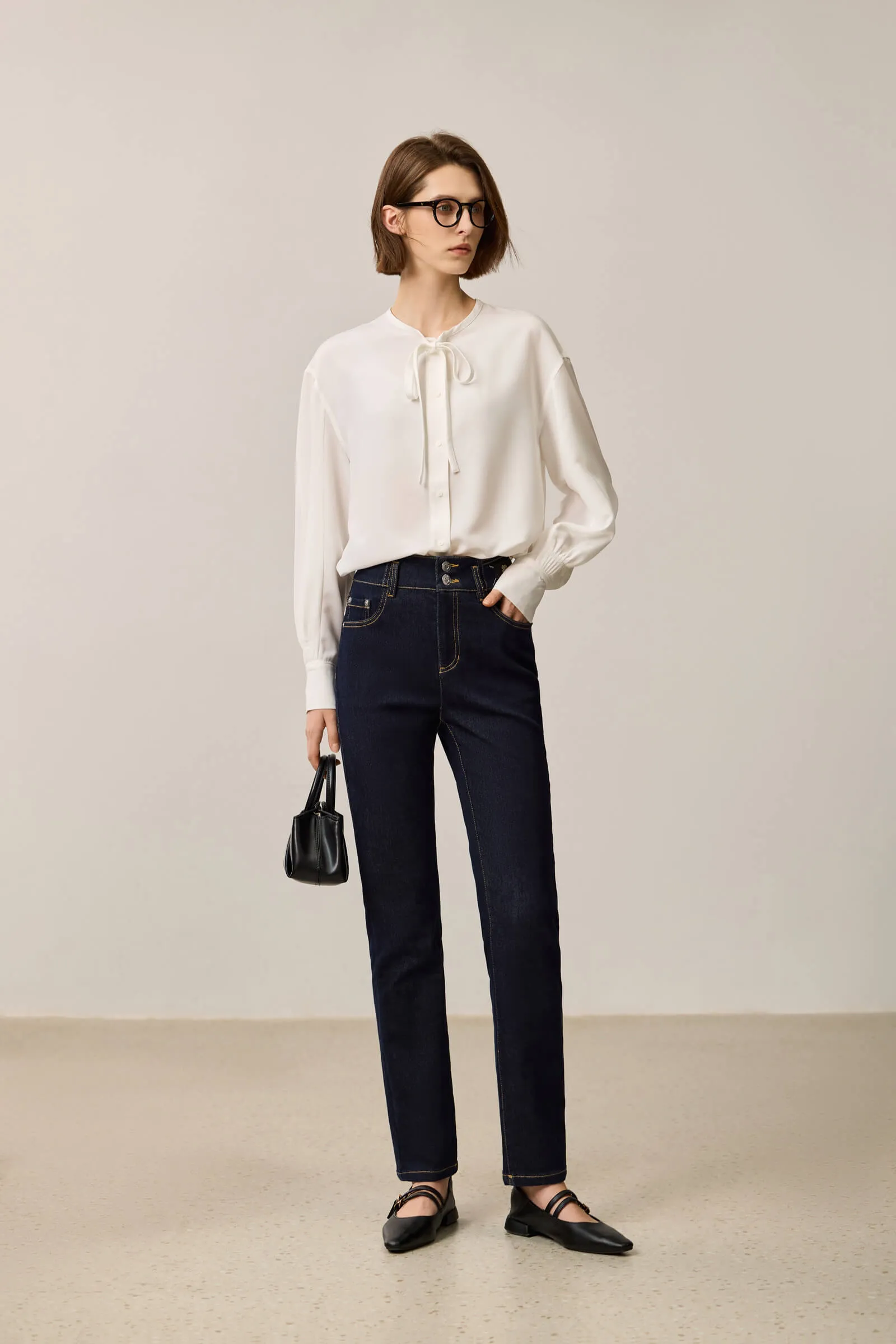 LILY Vintage High-Waist Cropped Straight-Leg Jeans