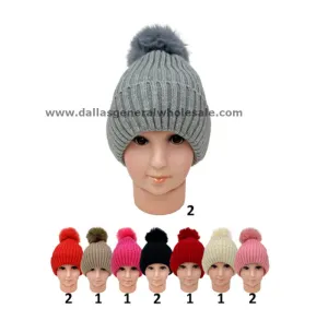 Little Girls Fur Lining Pom Pom Beanies Wholesale