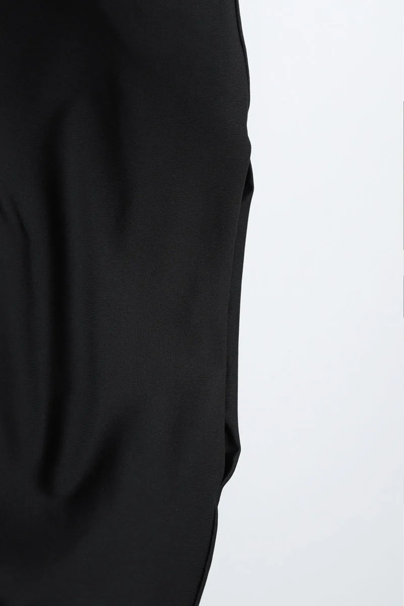 Long Sleeve Metal Ring Ruched Bodycon Maxi Dress