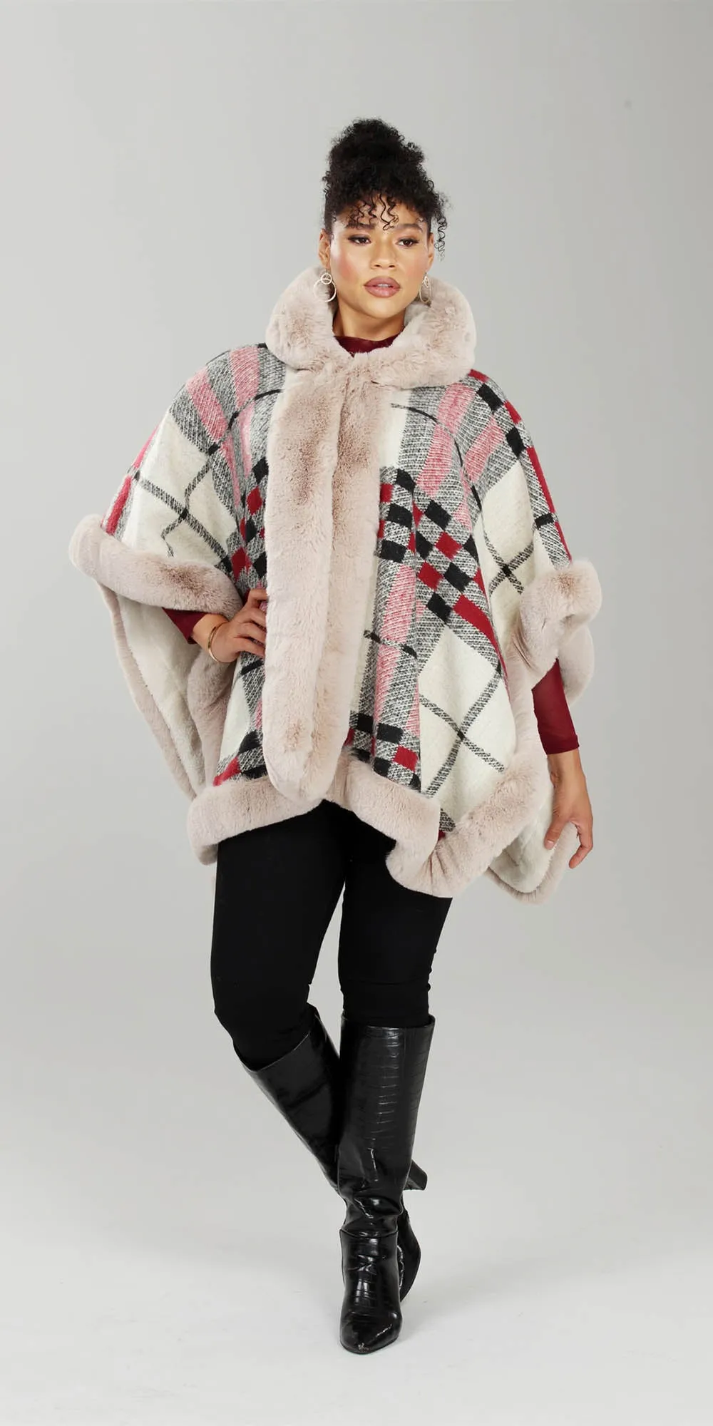 Luxe Moda LM239 Faux Fur Trim Print Cape