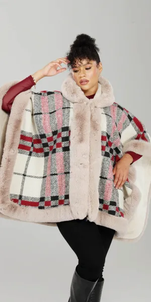 Luxe Moda LM239 Faux Fur Trim Print Cape