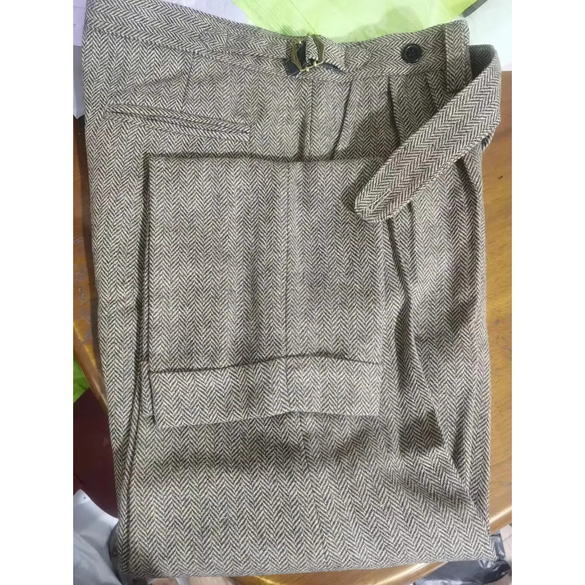 Men's Autumn Winter High Waist Wool Tweed Trousers