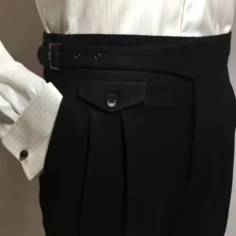 Men's Autumn Winter High Waist Wool Tweed Trousers