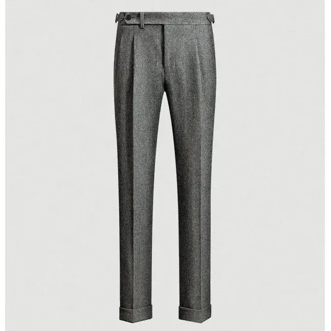 Men's Autumn Winter High Waist Wool Tweed Trousers