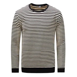 Mens Fall Winter Striped O-neck Long Sleeve Thicken Casual Cotton T-shirt