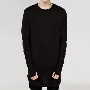 Mens Fashion Basics Long Style Solid Color T-shirt Brief Cotton Long Sleeve Round Neck Top Tee