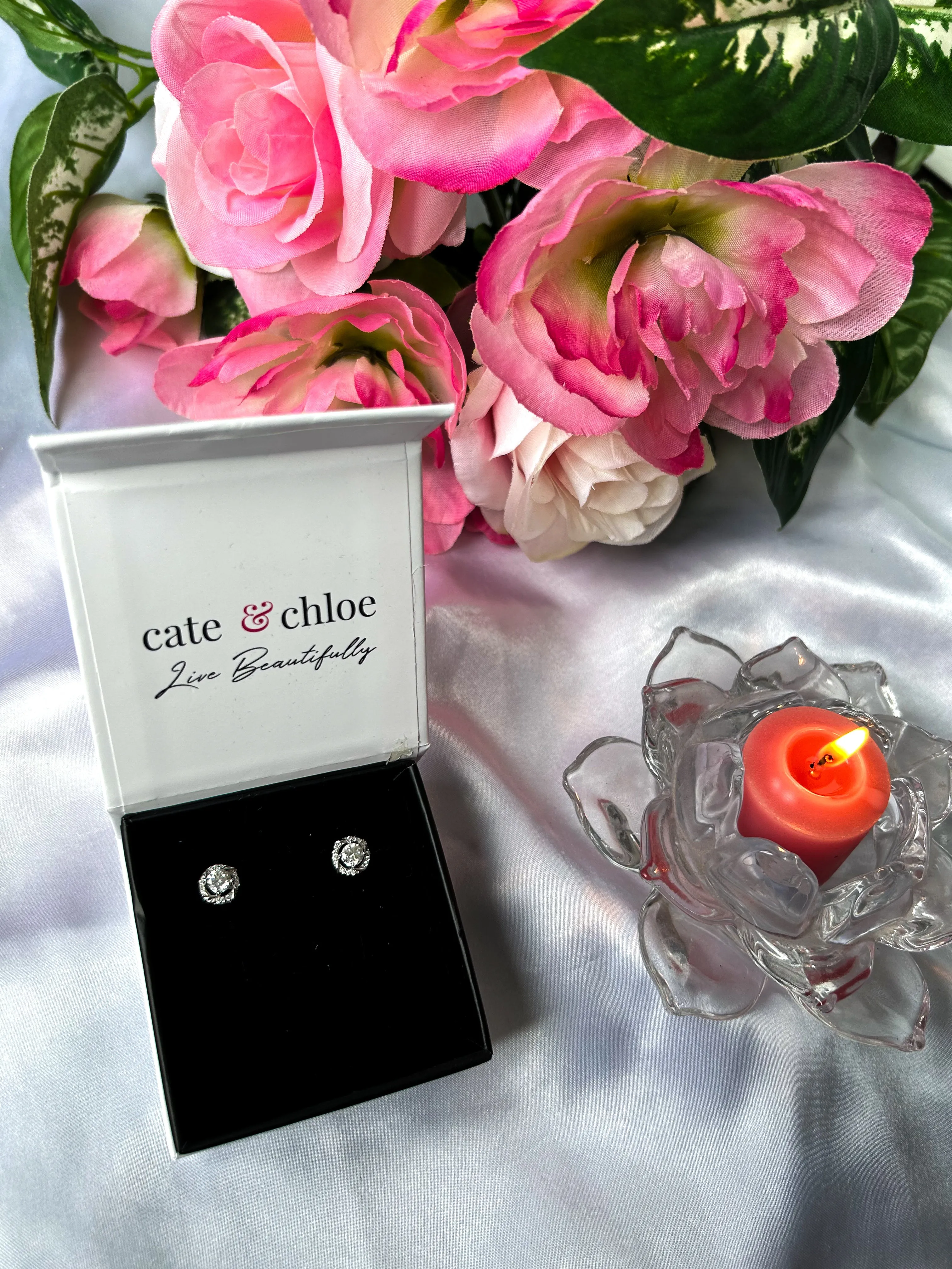 Moissanite by Cate & Chloe Jemma Sterling Silver Stud Earrings with Moissanite Crystals