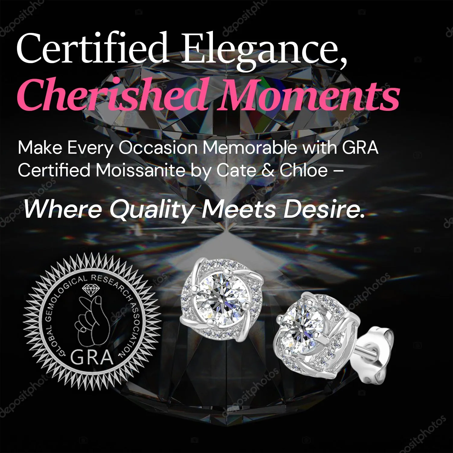 Moissanite by Cate & Chloe Jemma Sterling Silver Stud Earrings with Moissanite Crystals
