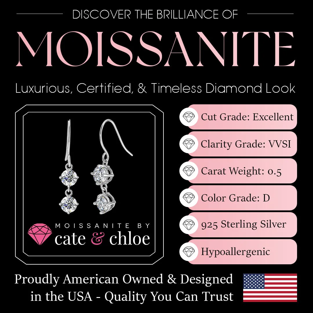 Moissanite by Cate & Chloe Talia Sterling Silver Dangle Earrings with Moissanite Crystals