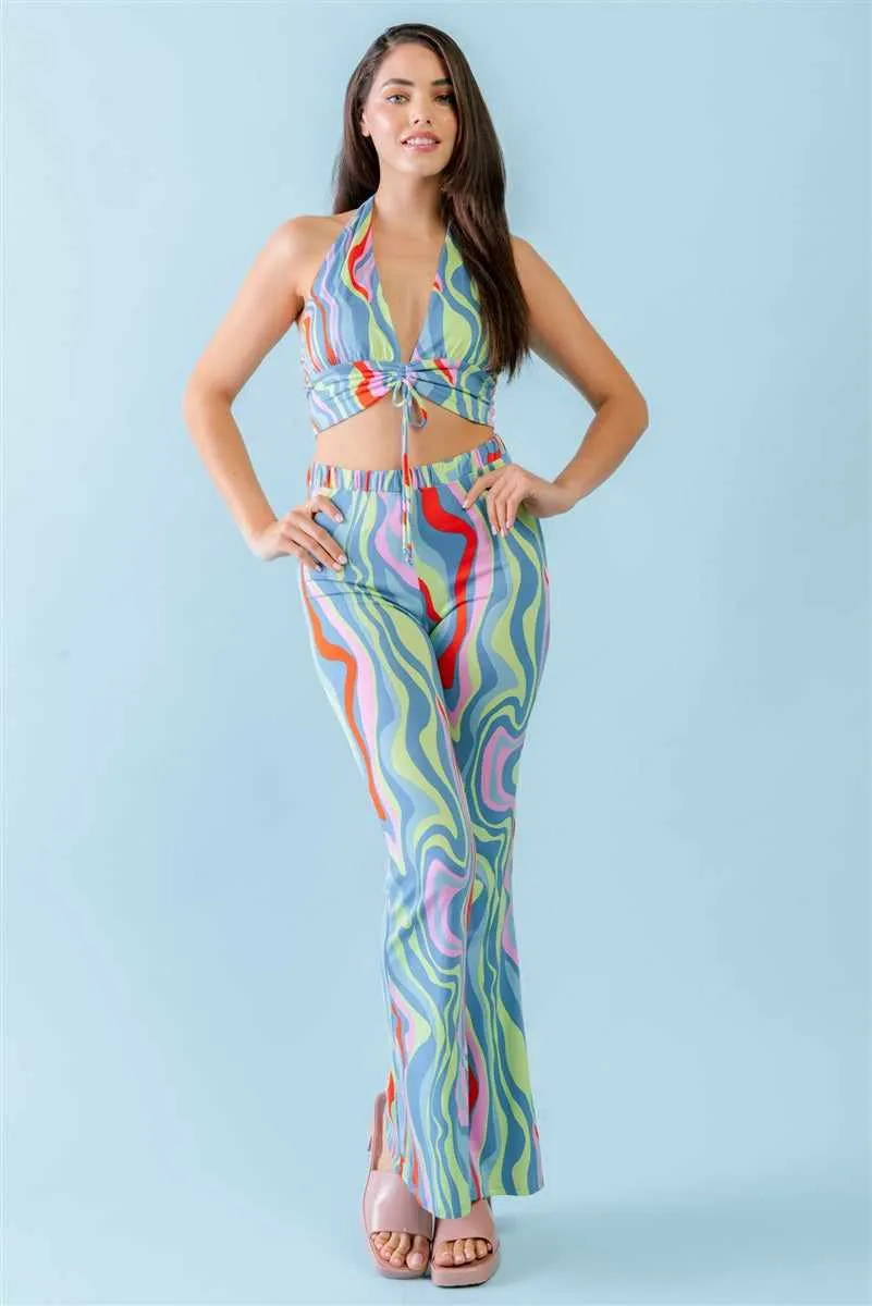Open Back Crop Top & High Waist Pants Set