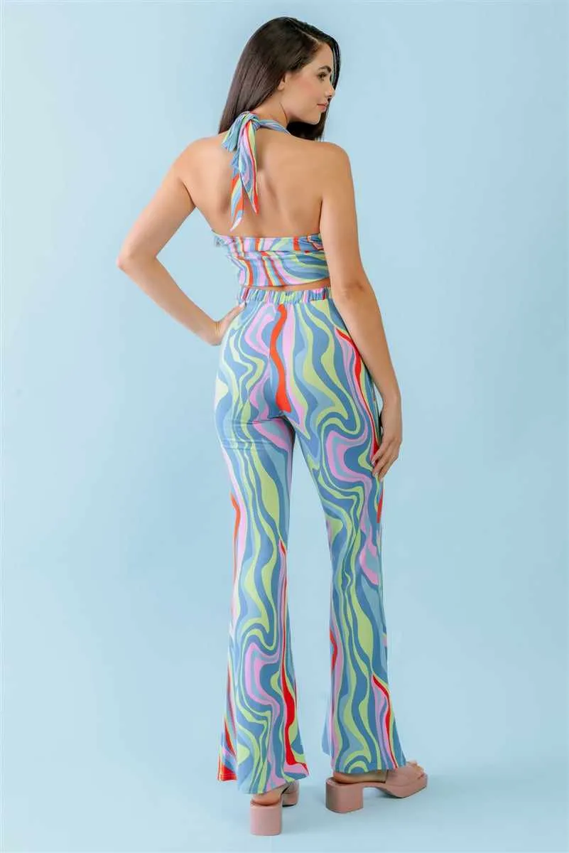 Open Back Crop Top & High Waist Pants Set