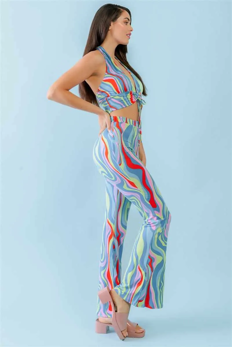Open Back Crop Top & High Waist Pants Set