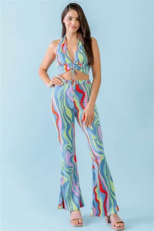Open Back Crop Top & High Waist Pants Set