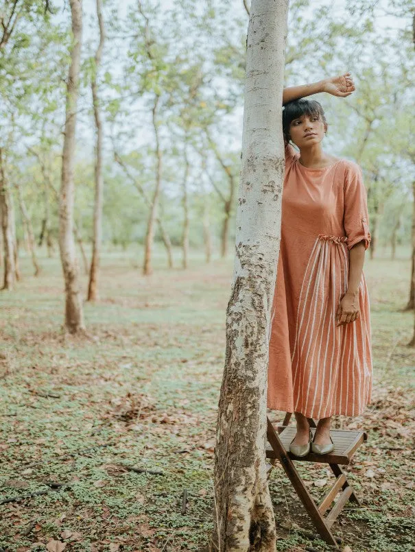 Peach Cotton Loquat Panel Gathers Dress