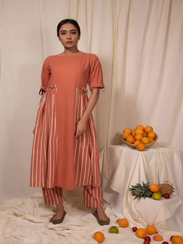 Peach Cotton Loquat Panel Gathers Dress