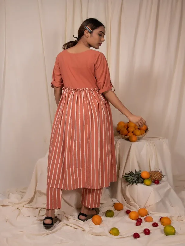 Peach Cotton Loquat Panel Gathers Dress
