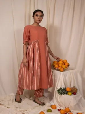 Peach Cotton Loquat Panel Gathers Dress