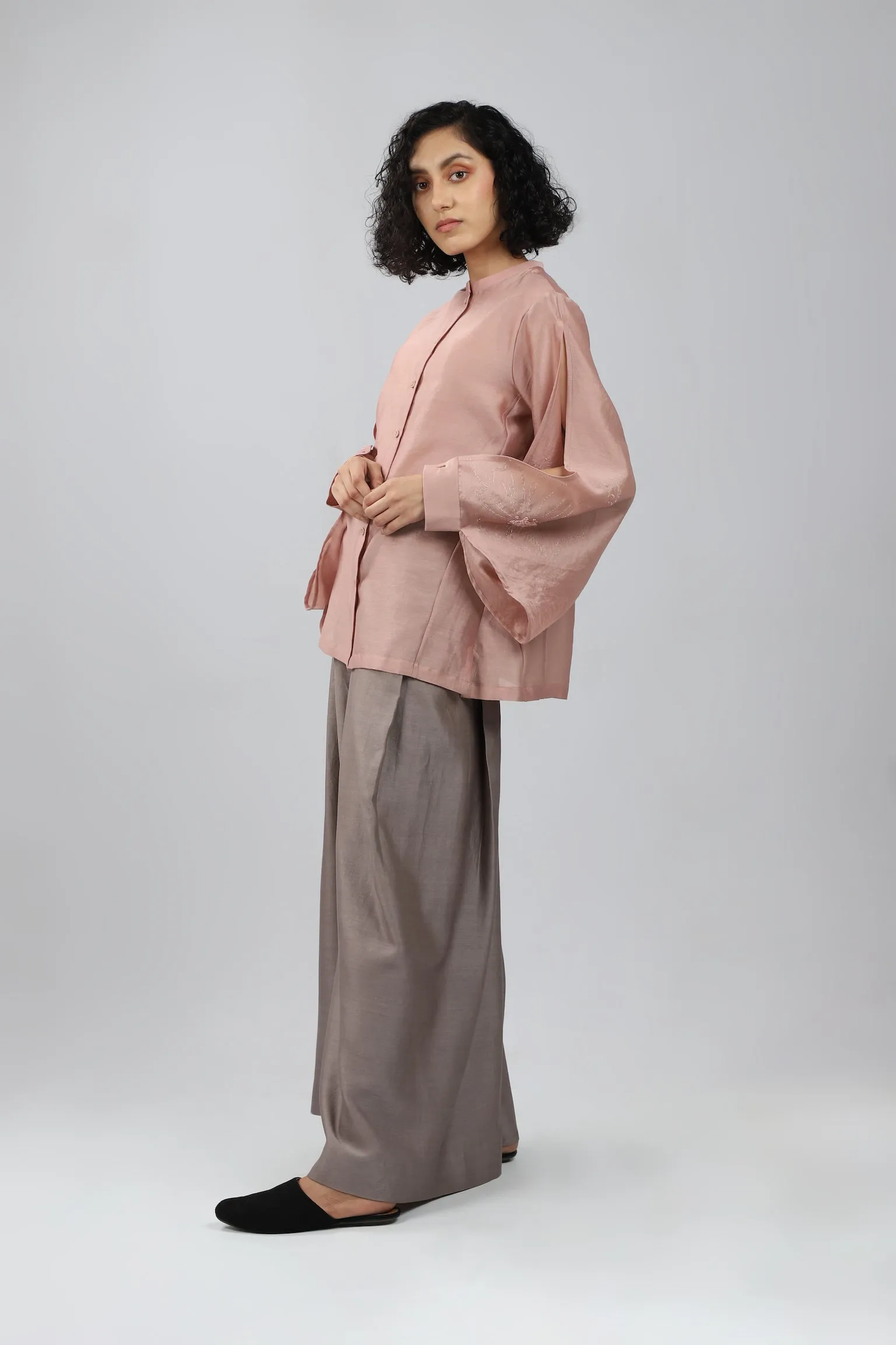 Pink Embroidered Slit Sleeve Top