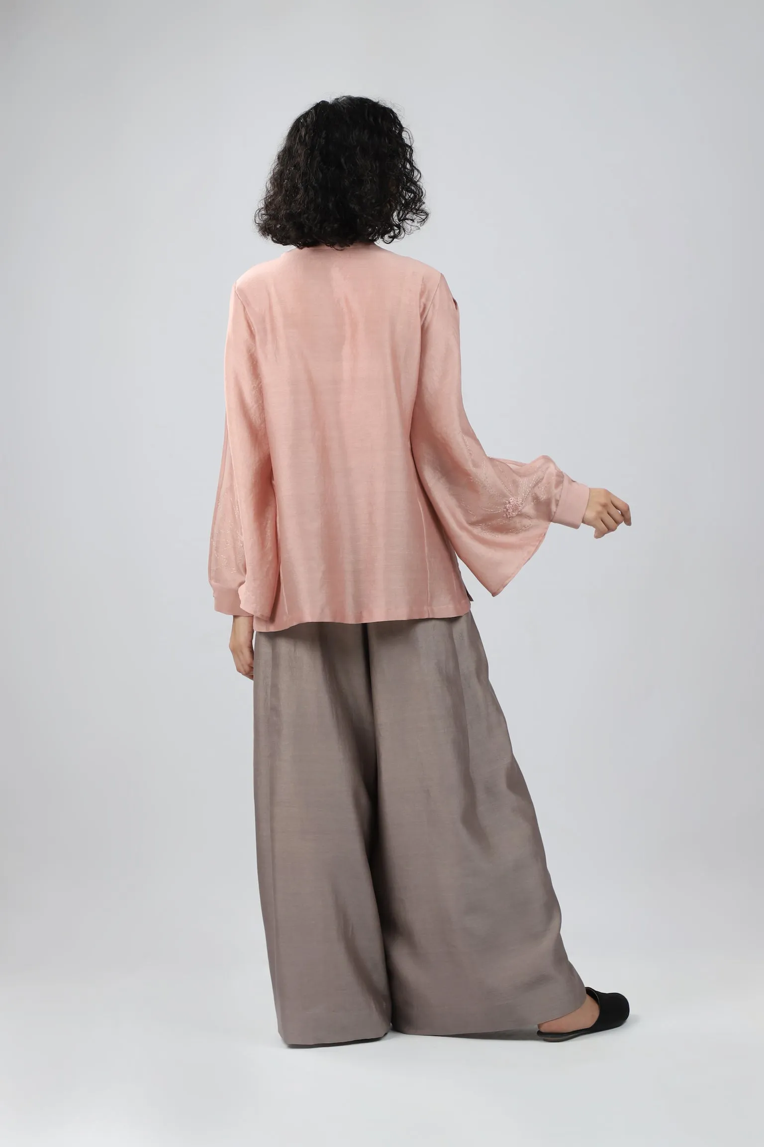 Pink Embroidered Slit Sleeve Top