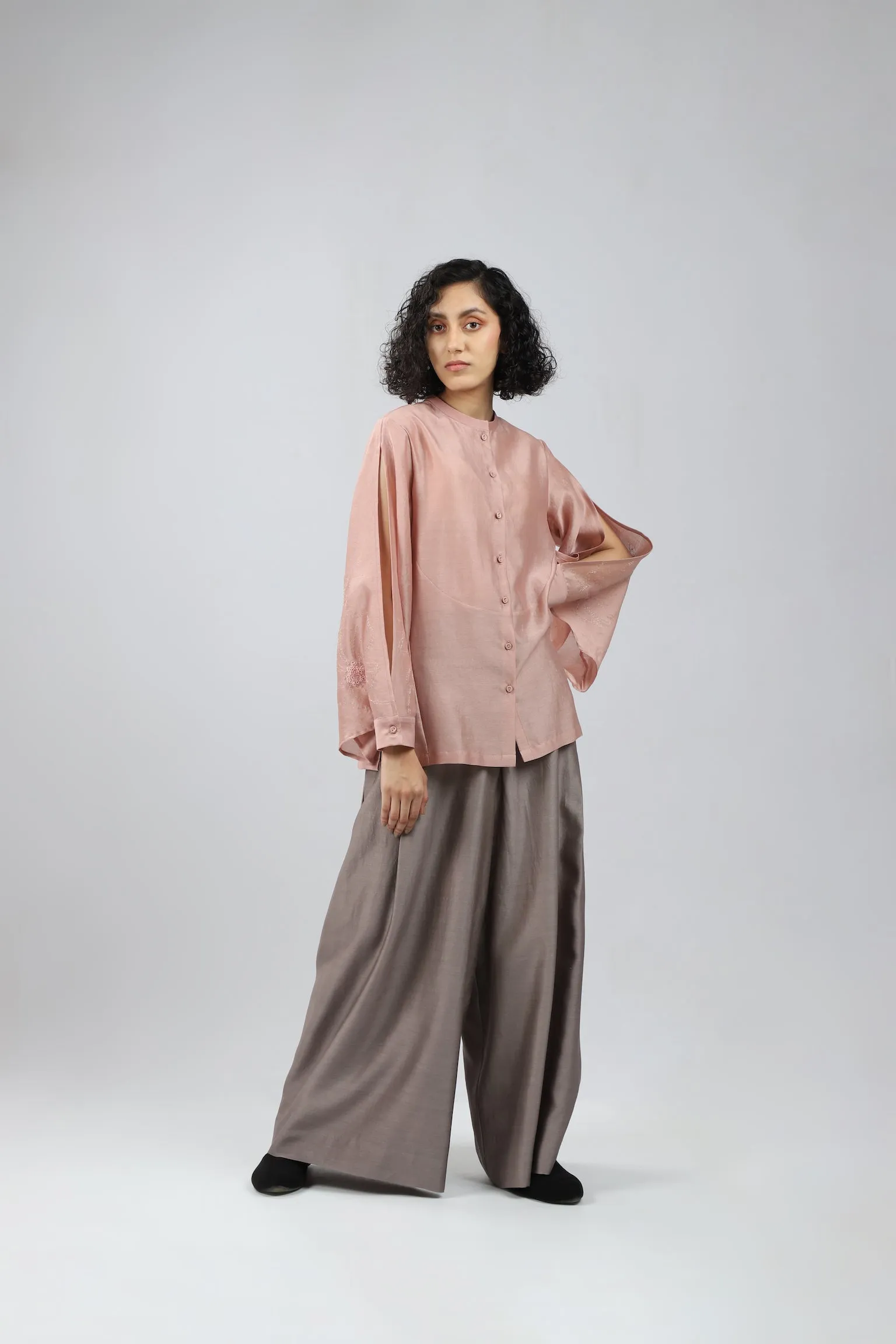 Pink Embroidered Slit Sleeve Top