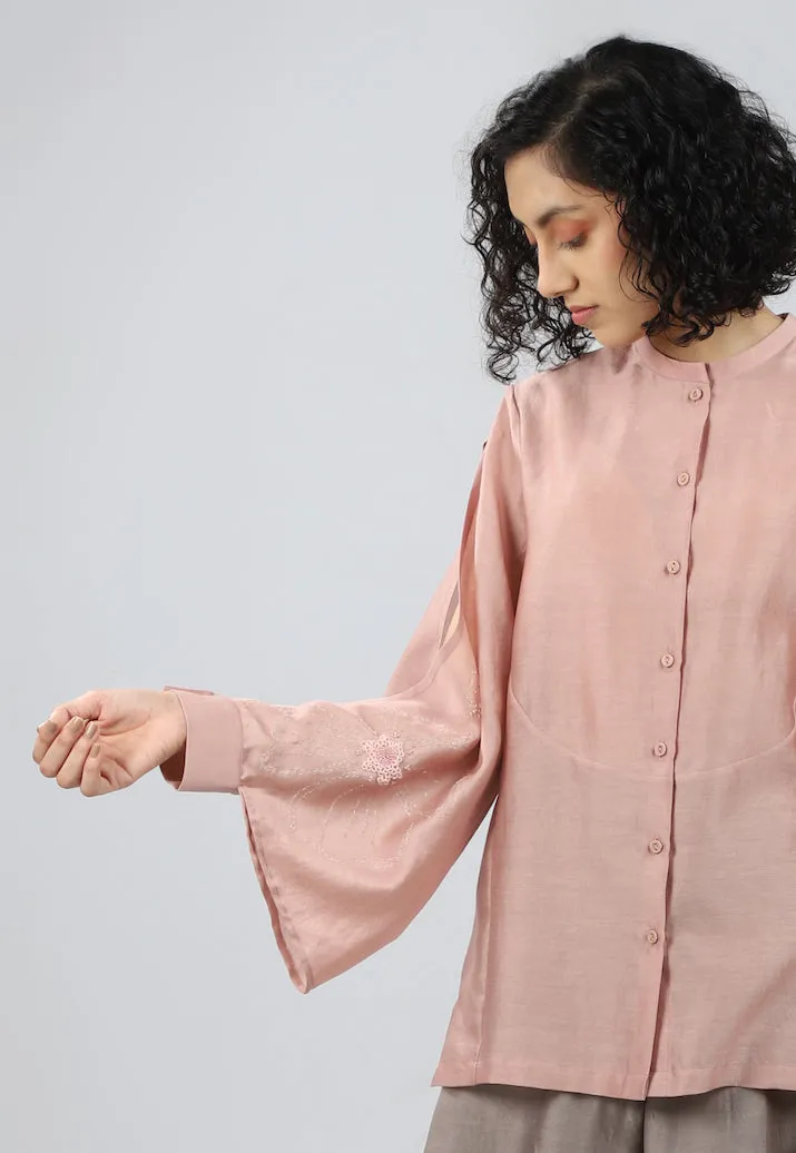 Pink Embroidered Slit Sleeve Top