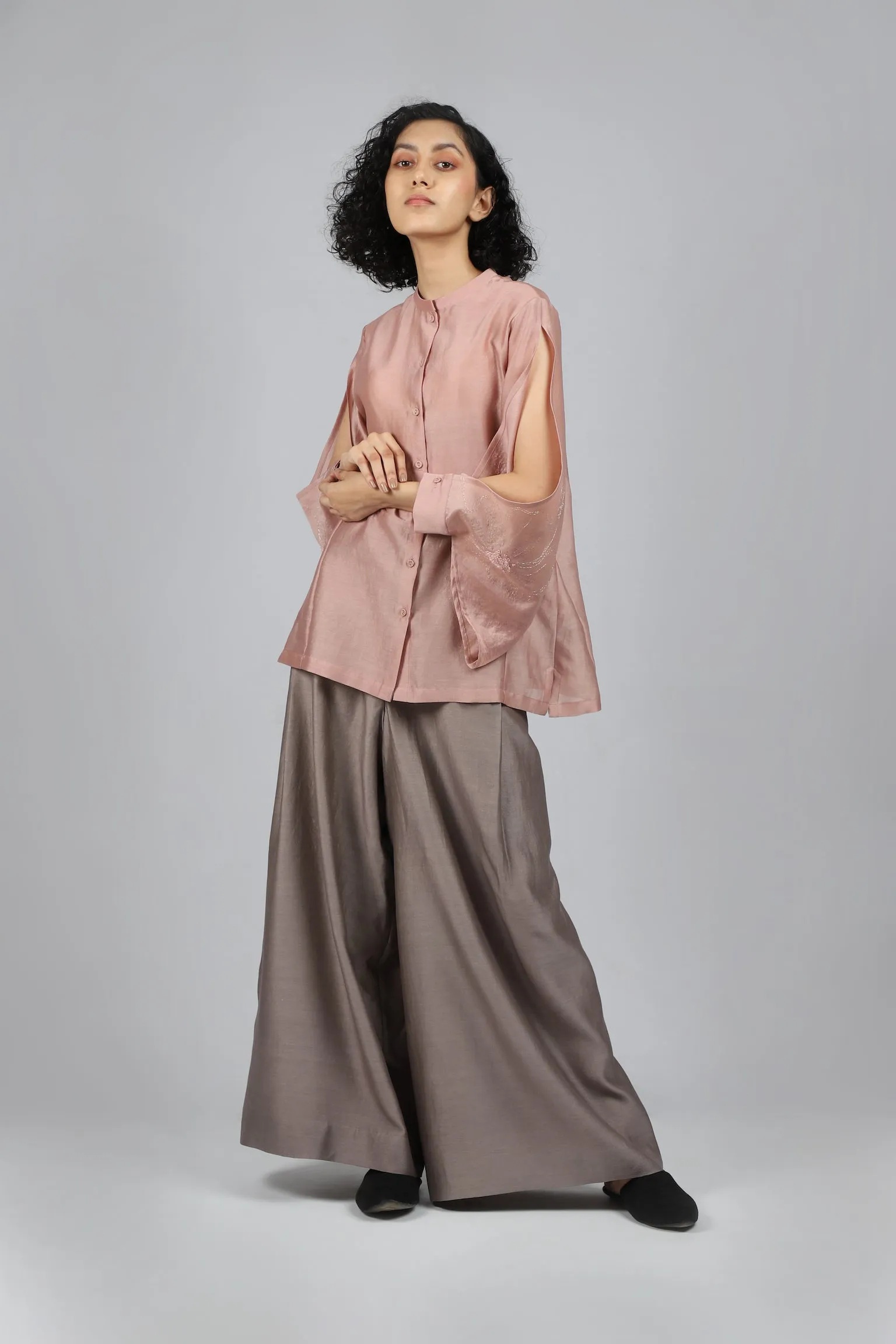Pink Embroidered Slit Sleeve Top