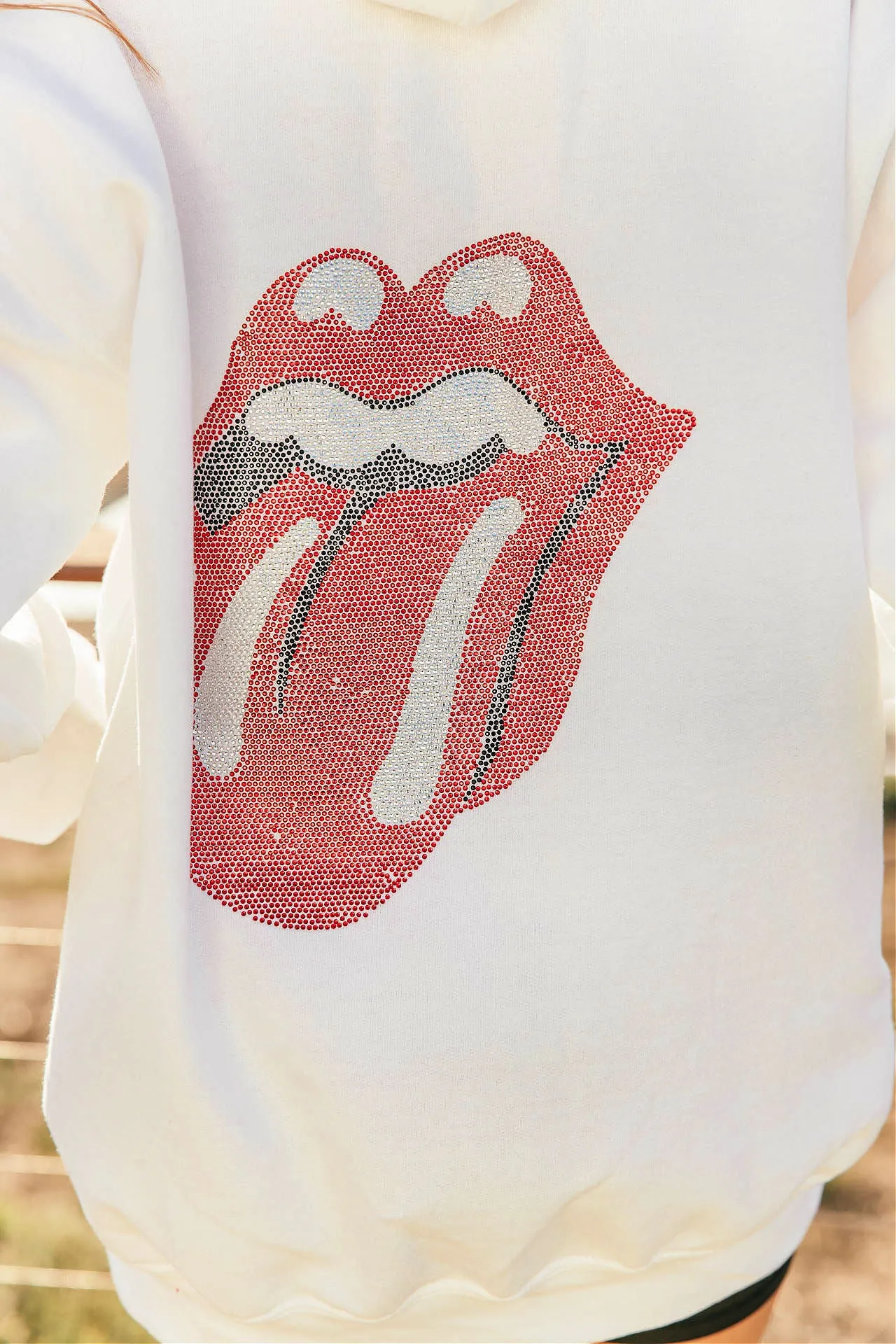 PREORDER!! Crystal Drawstring Sweatshirt w/ Rhinestone Lips in 2 Colors!