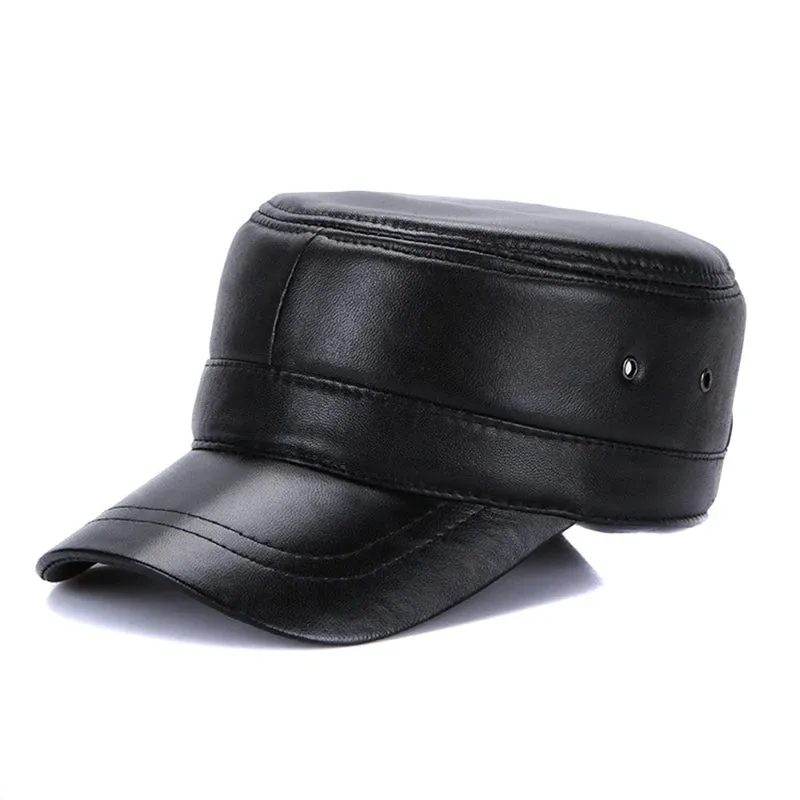 Real Sheepskin Leather Cap New Fashion Fall Winter Leather Unisex Hat