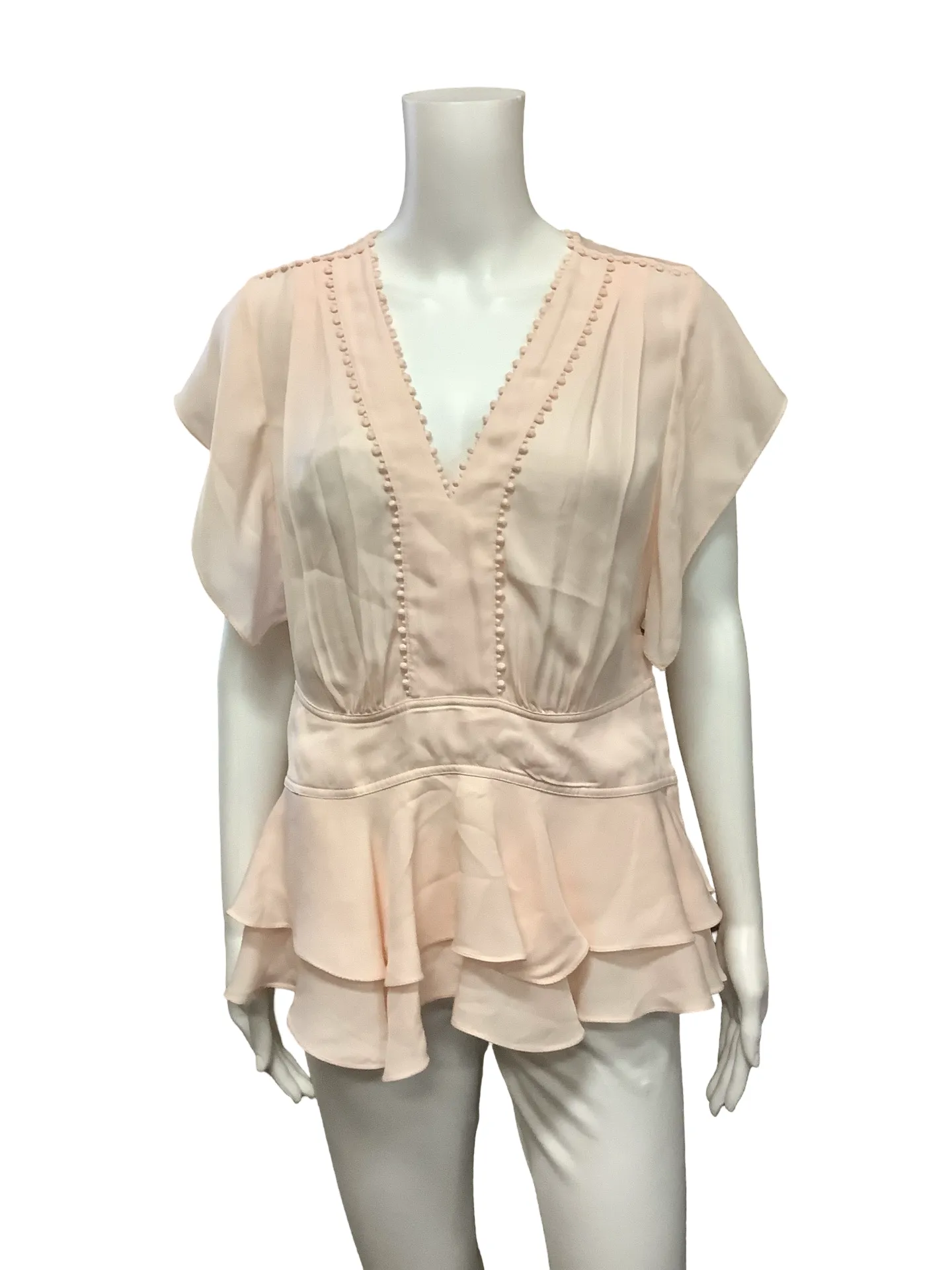 Rebecca Taylor Top Neutral Silk V Neck Ruffled Size: XL