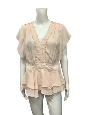 Rebecca Taylor Top Neutral Silk V Neck Ruffled Size: XL