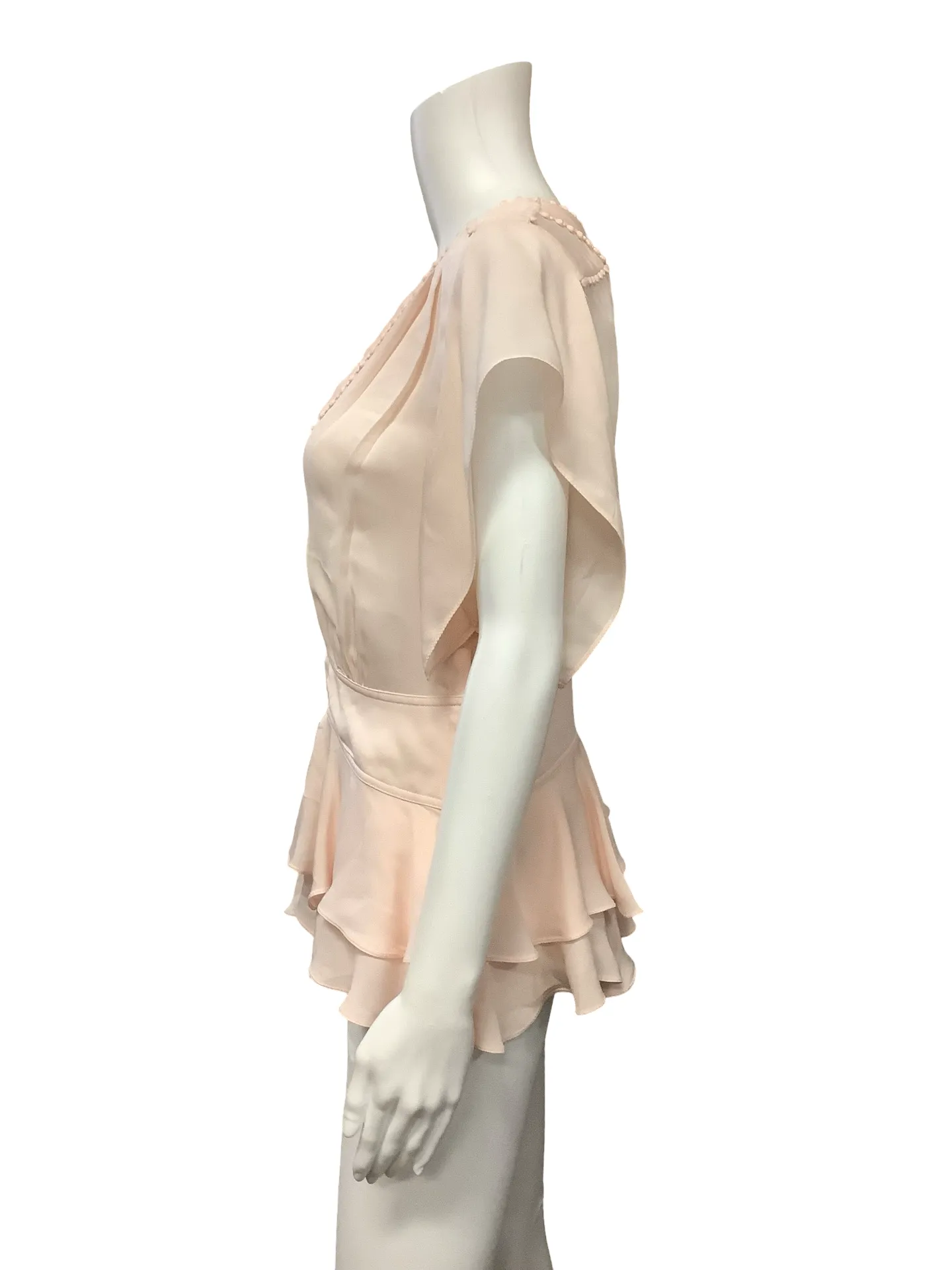 Rebecca Taylor Top Neutral Silk V Neck Ruffled Size: XL