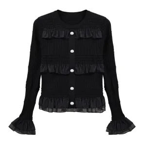 Ruffle Flare Sleeve Lace Shirt Blouse Spring Womens Fashion Long Sleeve Top Designer Tight Shirt Korean Style B-059