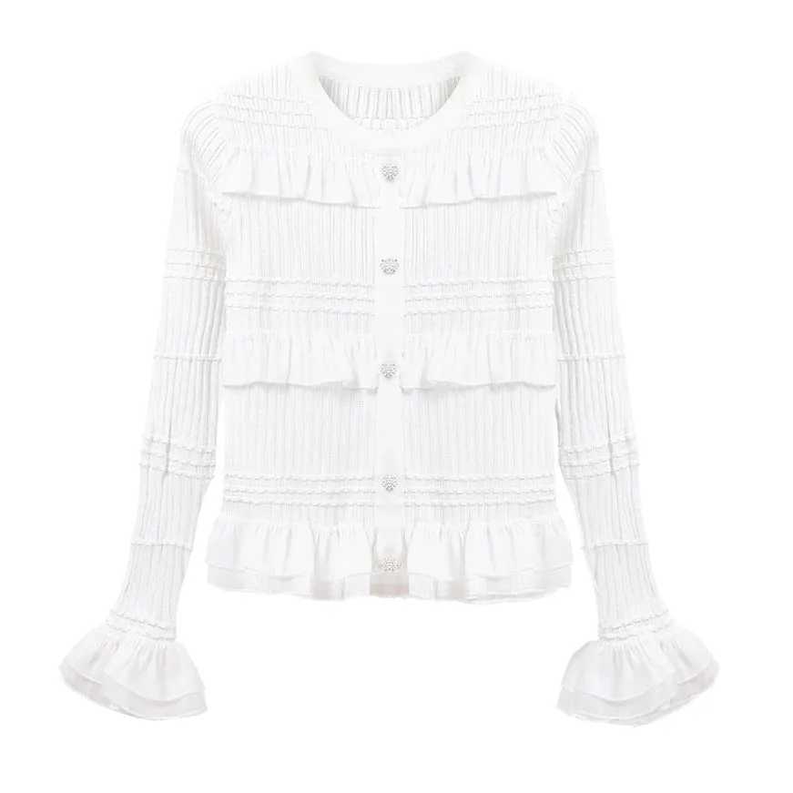Ruffle Flare Sleeve Lace Shirt Blouse Spring Womens Fashion Long Sleeve Top Designer Tight Shirt Korean Style B-059