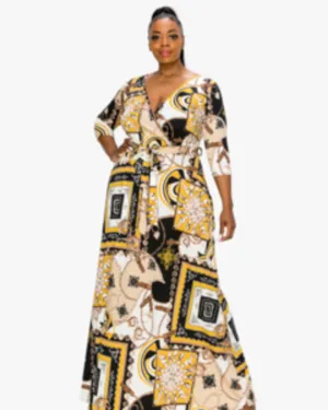 Sachi Status Print Wrap Dress | Ivory/Mustard