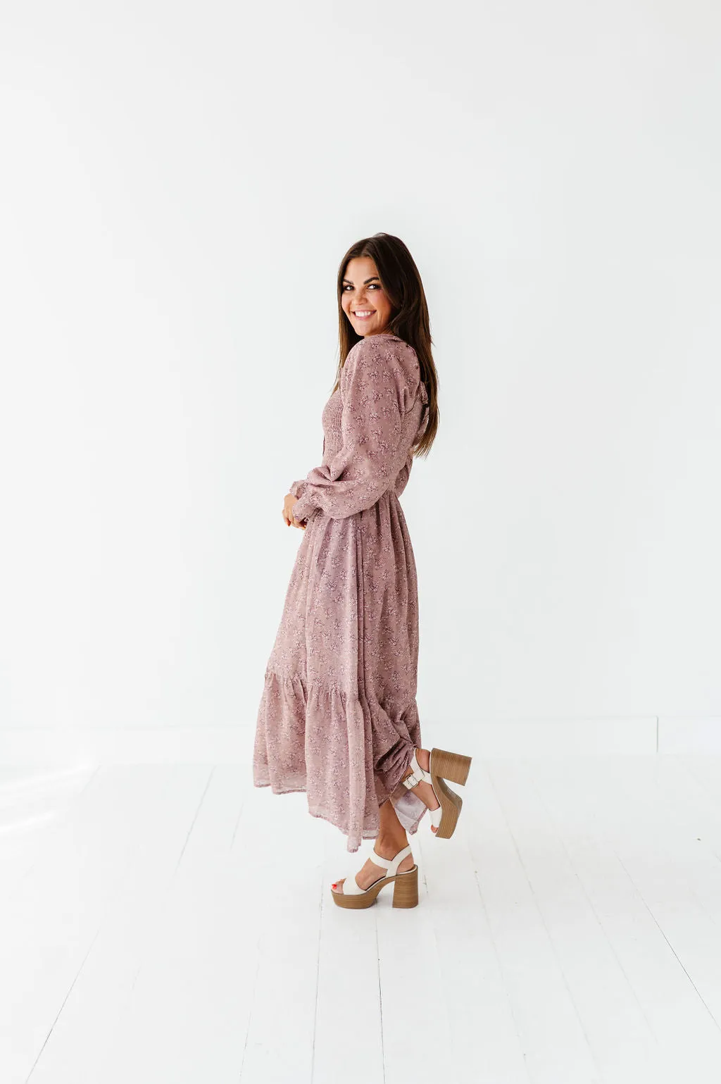 Sav Floral Print Dress in Blush