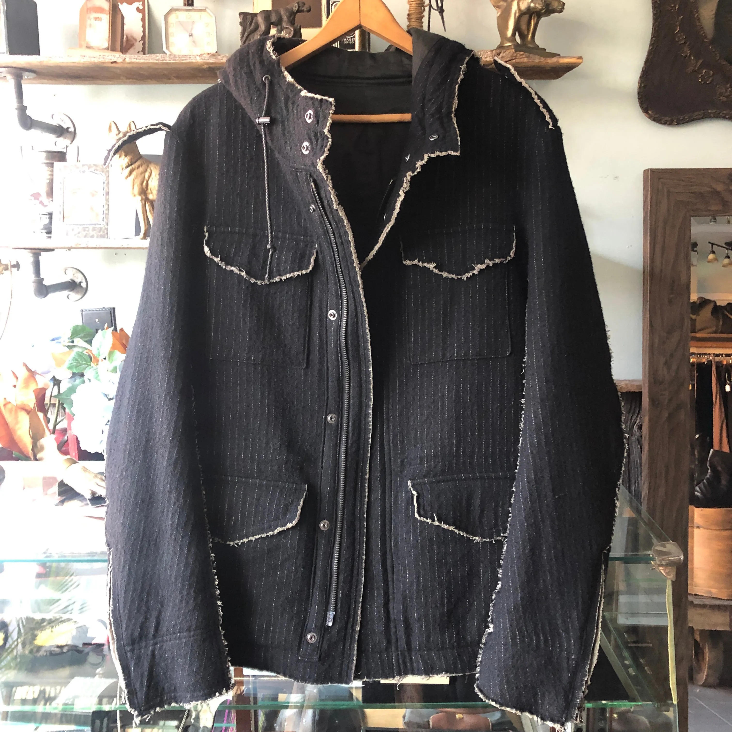 Shellac Raw Edge Pinstripe Parka Jacket - M