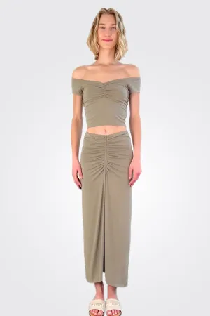 Shirred Maxi Skirt - Basil