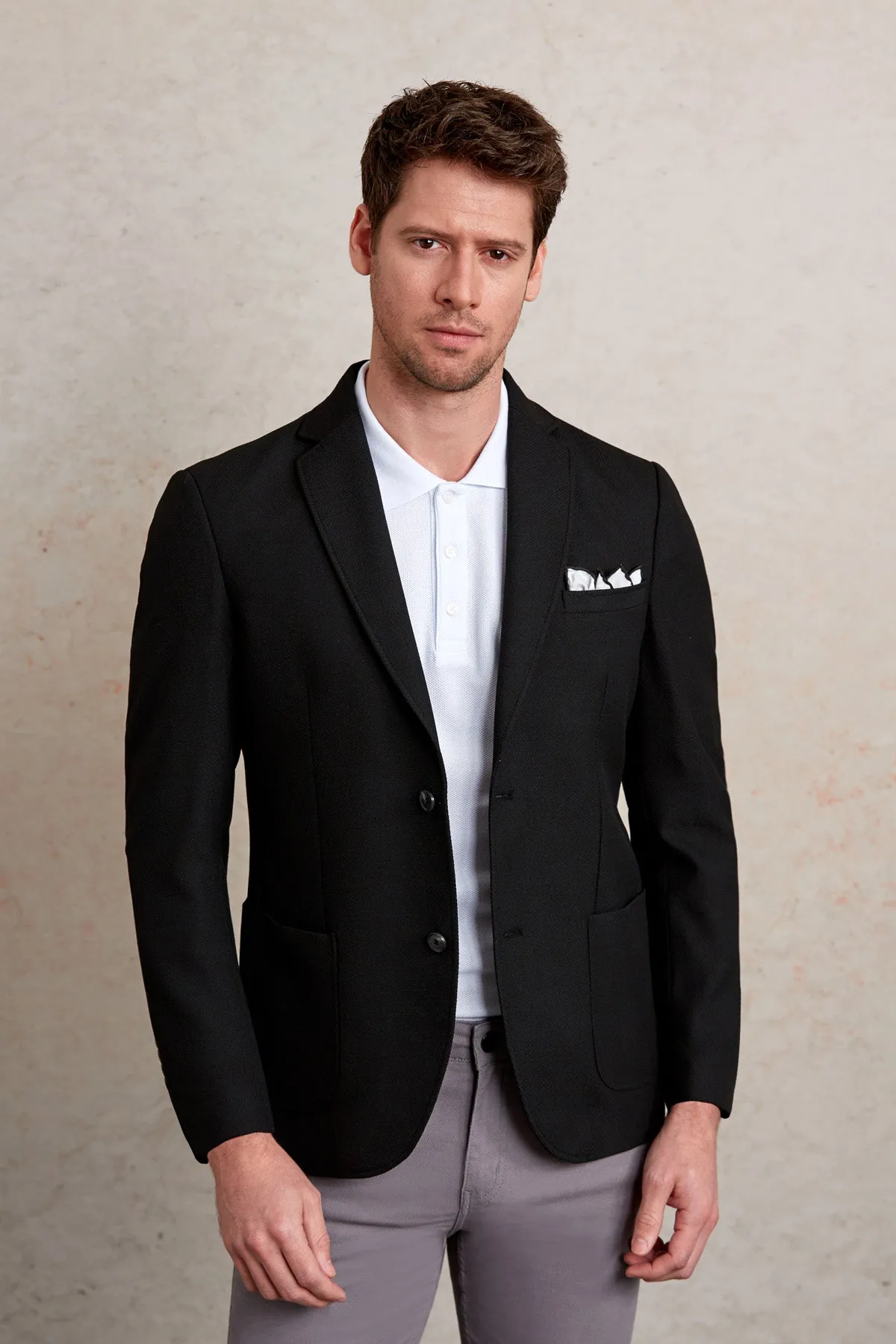 Slim Fit Notch Lapel Black Casual Blazer