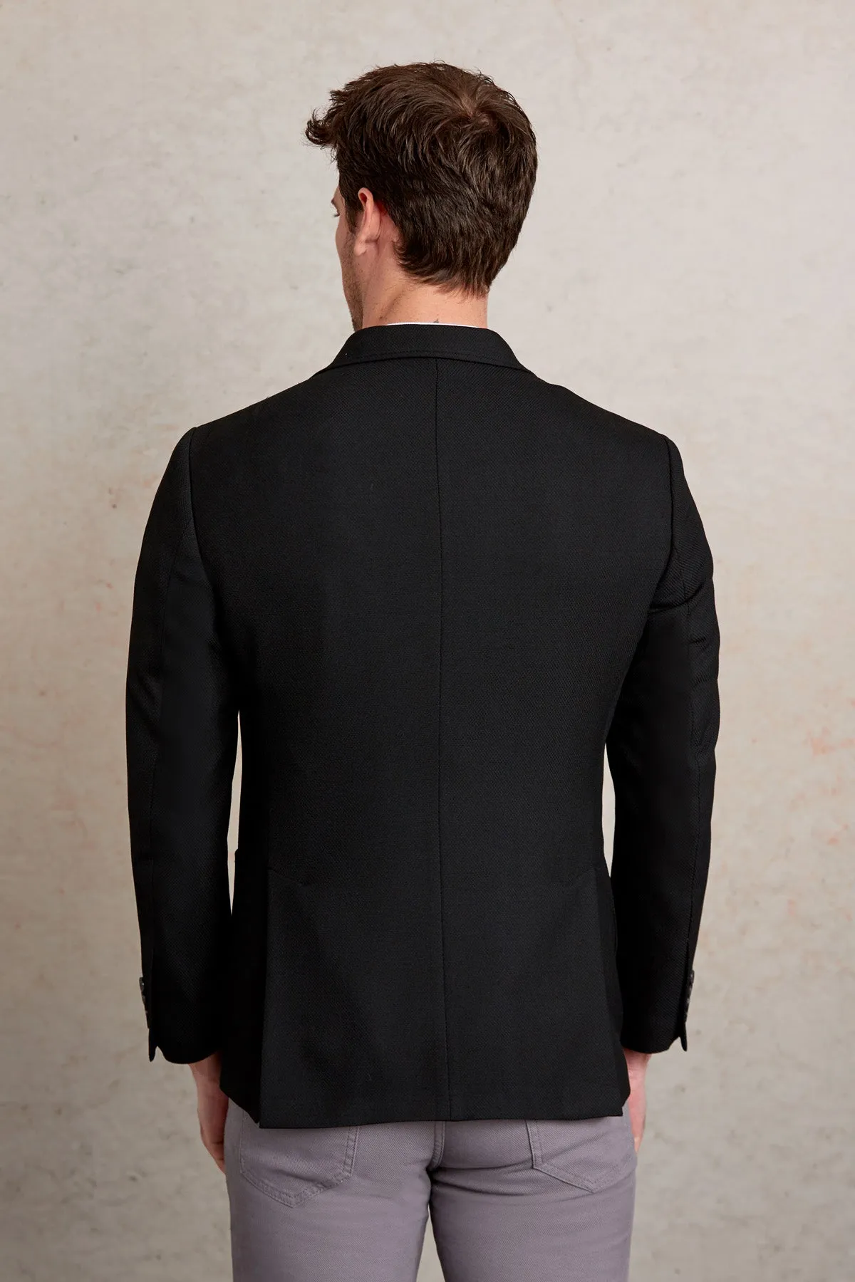 Slim Fit Notch Lapel Black Casual Blazer