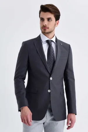 Slim Fit Notch Lapel Plain Wool & Linen Blend Light Gray Classic Blazer, Light Gray 7