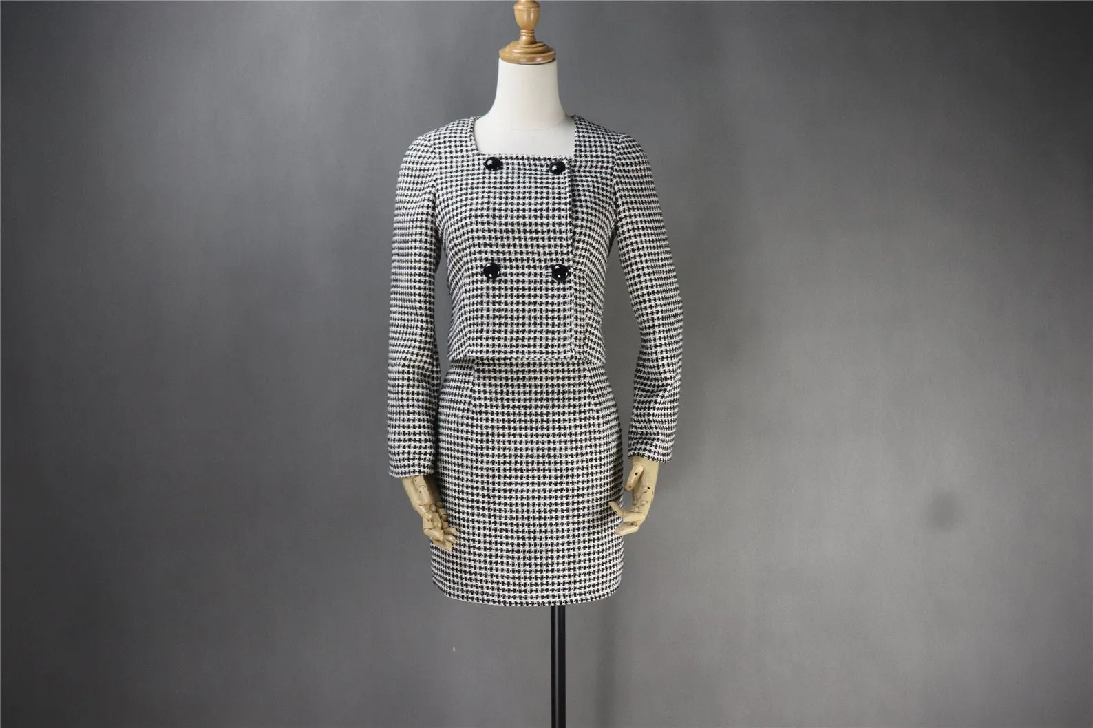 Tailor Made Tweed Square Neck Small Check Blazer   Skirt Suit for Women