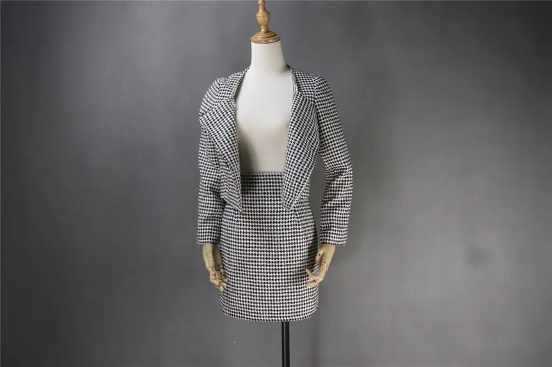 Tailor Made Tweed Square Neck Small Check Blazer   Skirt Suit for Women