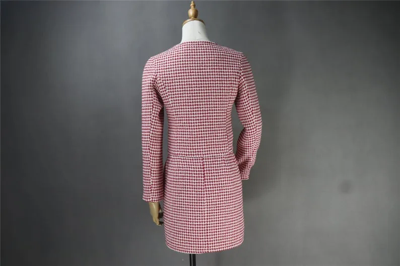 Tailor Made Tweed Square Neck Small Check Blazer   Skirt Suit for Women