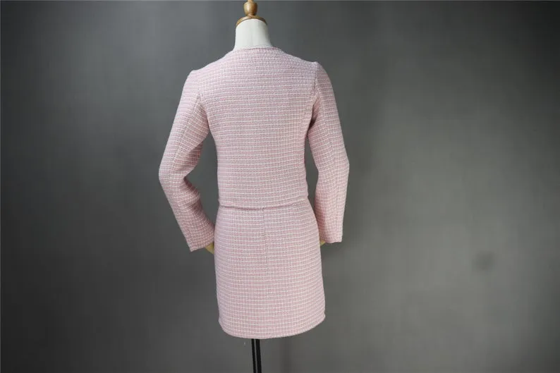 Tailor Made Tweed Square Neck Small Check Blazer   Skirt Suit for Women
