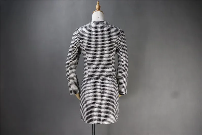 Tailor Made Tweed Square Neck Small Check Blazer   Skirt Suit for Women