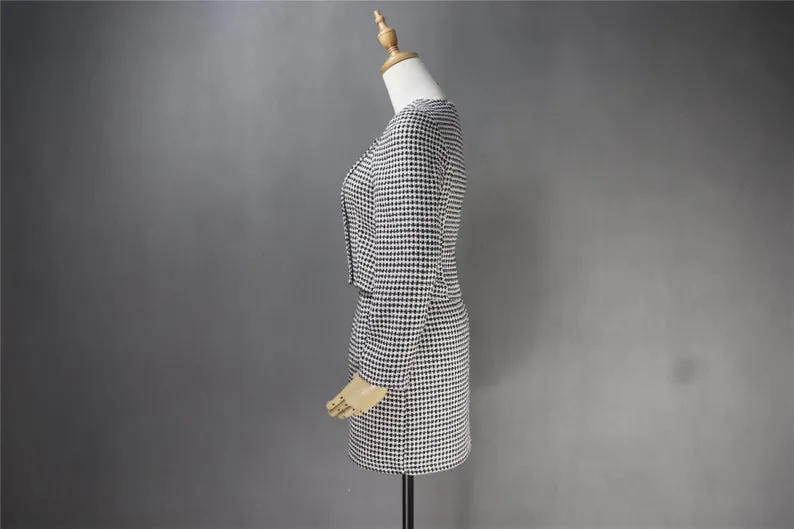Tailor Made Tweed Square Neck Small Check Blazer   Skirt Suit for Women