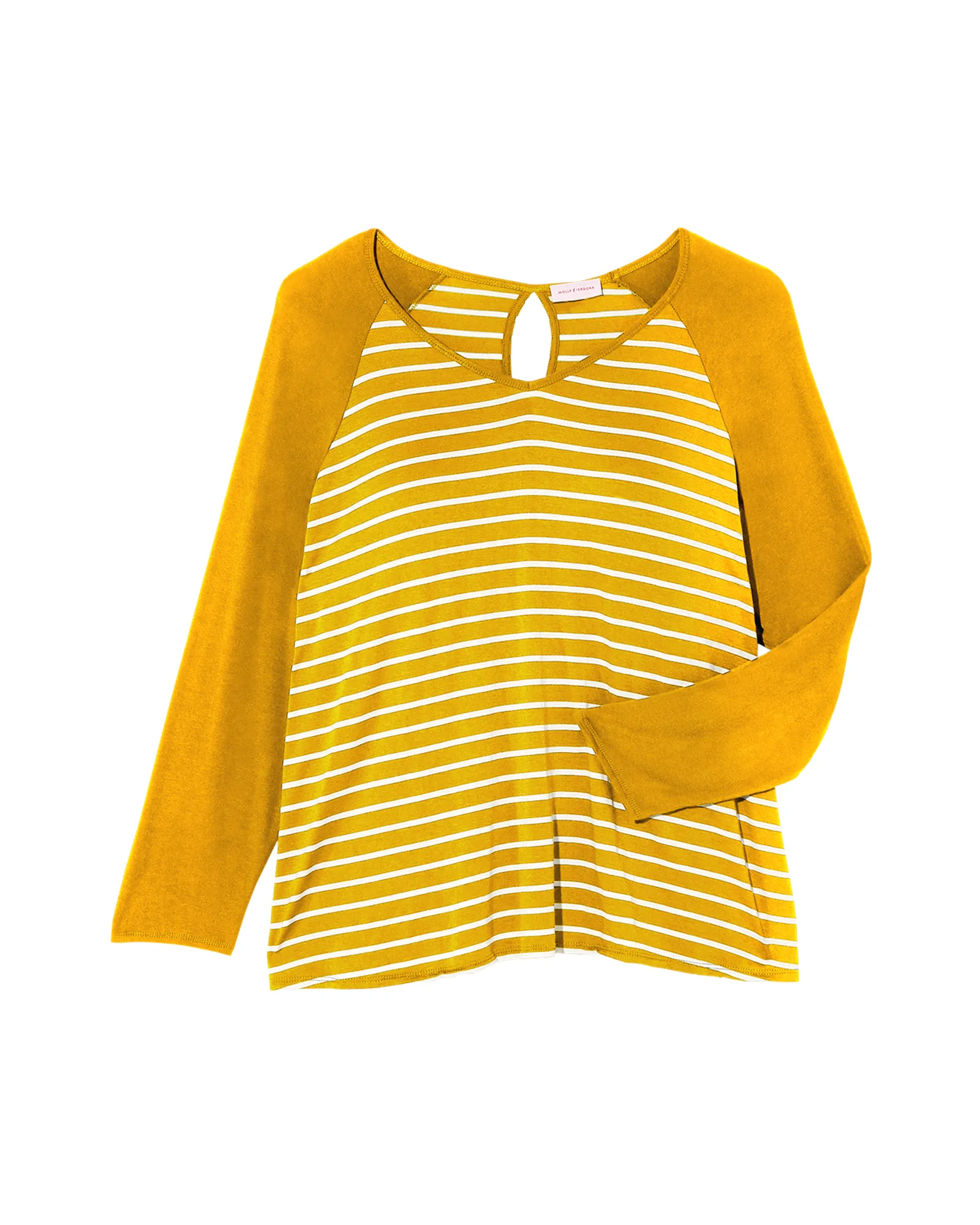 Tessie Long Sleeve Contrast Split Back Tee | Yellow / Ivory