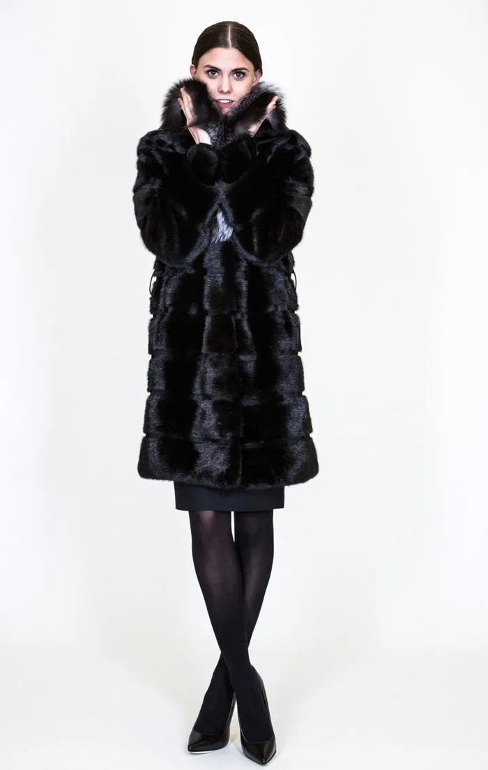 THE BOLTON Full Skin Mink Coat with Plush Silver Fox Collar