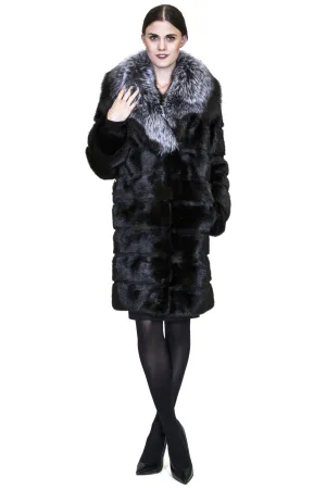 THE BOLTON Full Skin Mink Coat with Plush Silver Fox Collar