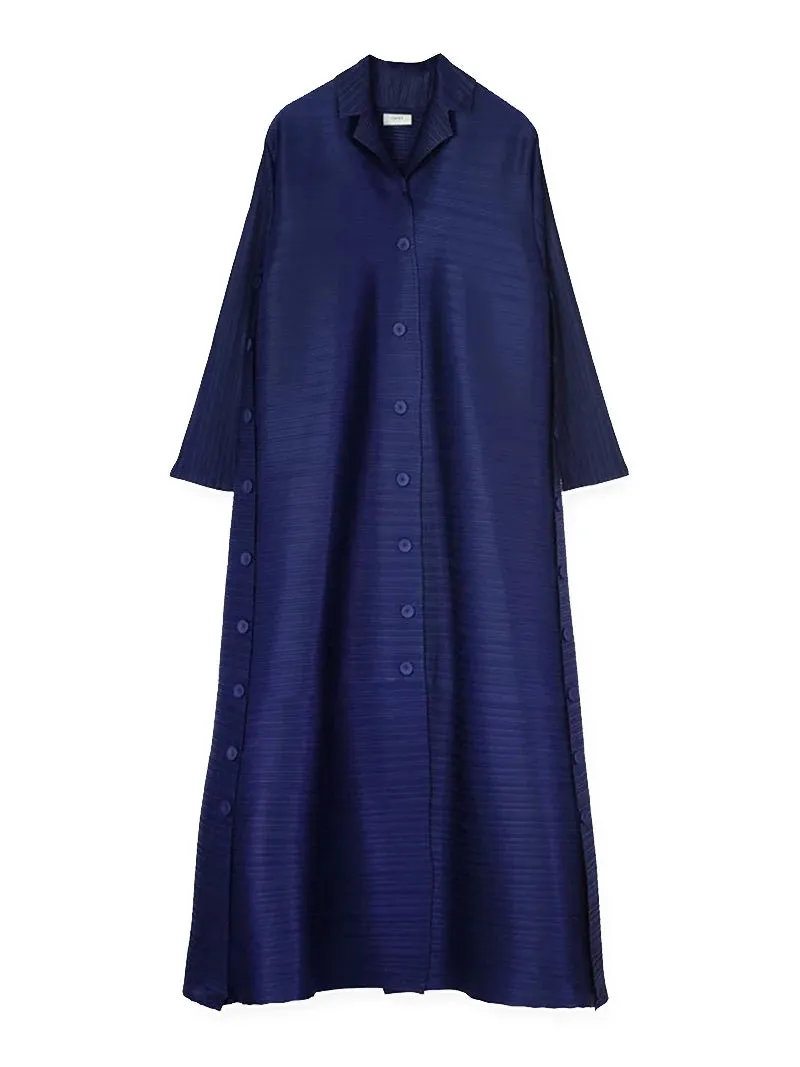 Three Breasted Pleated Women's Long Cardigan Coats